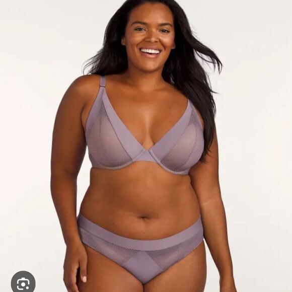 Thirdlove Shadow Stripe Uplift Plunge Bra 40D matching Shadow Stripe Hipster 1X - Picture 2 of 9